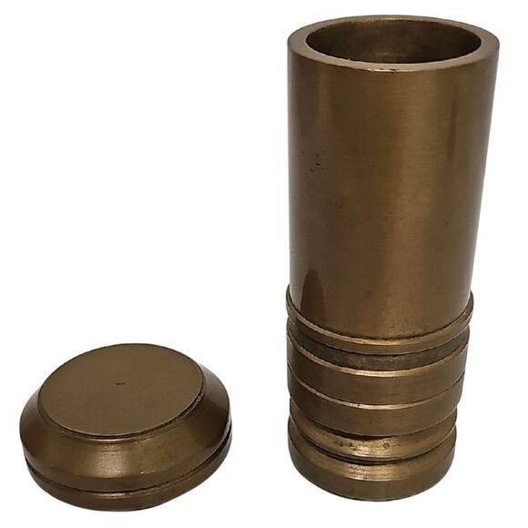 Set of Two Turned Antique Brass Cylinders Candle and Change Holder w/Lid 4.5" T - Picture 3 of 8